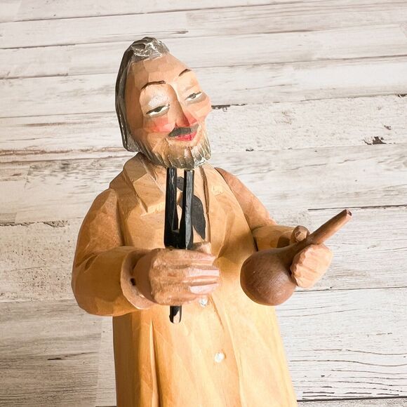Vintage Ear Nose Throat Doctor Carved Wood Folk Art Primitive Figurine 7" Gift - Picture 11 of 12